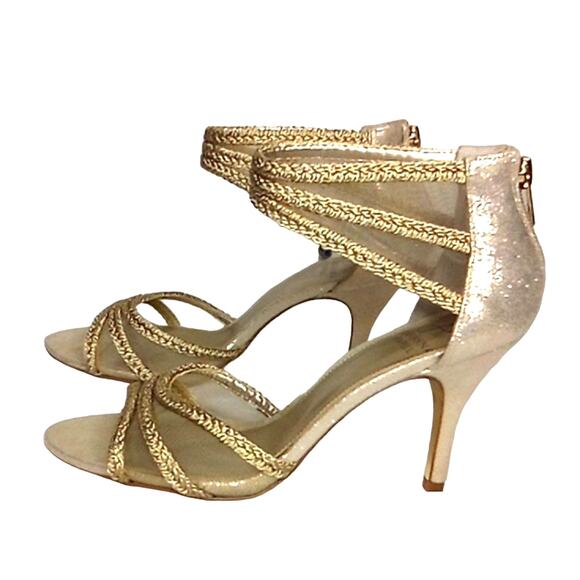 Adrianna Papell Adler Gold Evening Pumps - 7.5 - Picture 1 of 6